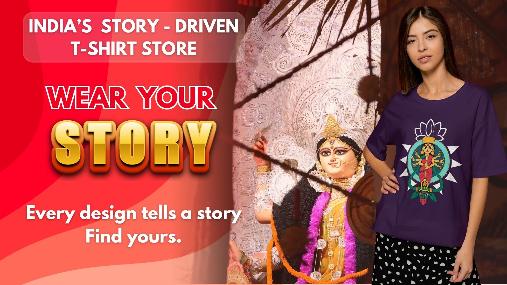 Premium story-driven graphic t-shirts India - Trendjee - Ma Durga design model showcase