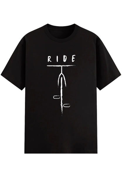 RIDE Minimal Cycling T-Shirt India | Bicycle Art Tee Unisex – detail view