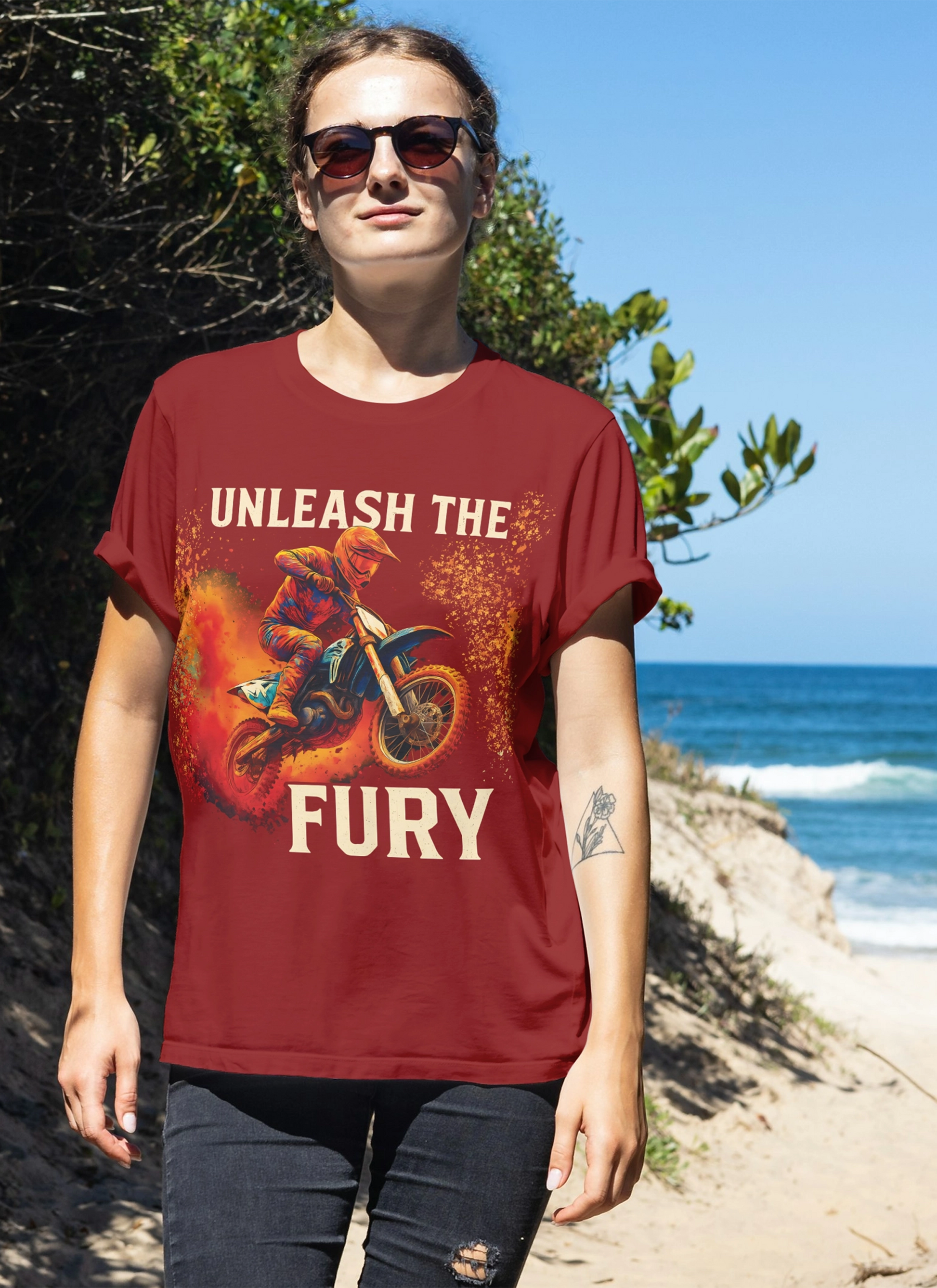 Unleash Fury Women Biker T-Shirt India | Front Back Print – back view