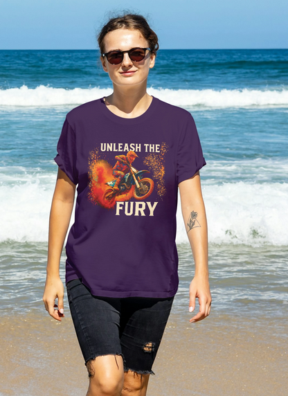 Unleash The Fury Women Biker T-Shirt Purple - Front Back Print - 240 GSM Oversized Fit India